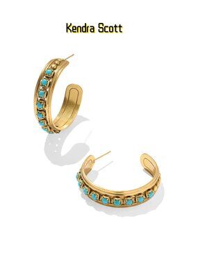 Ida Vintage Gold Hoop Earrings in Variegated Turquoise Magnesite